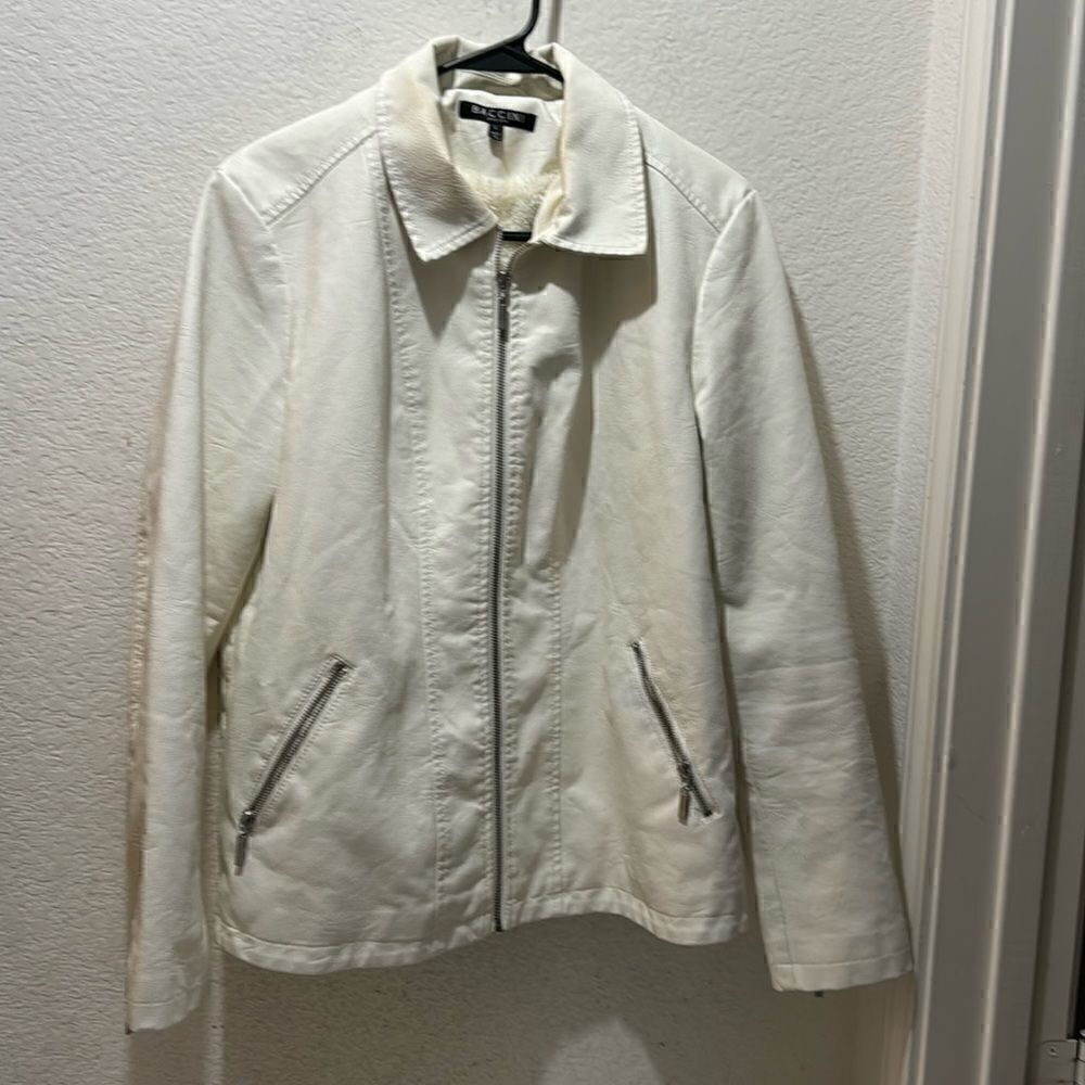 Baccini White Faux Leather Jacket Size large